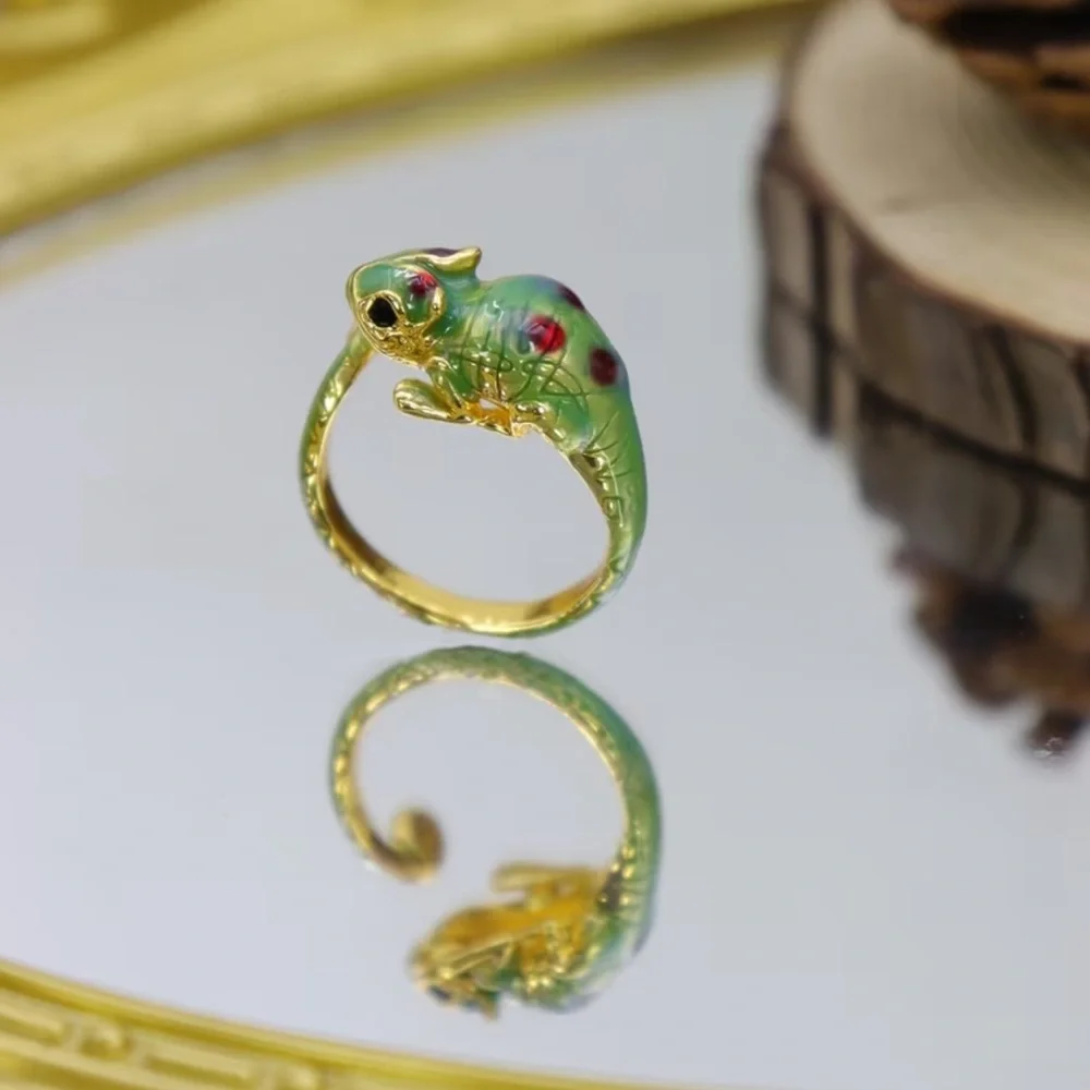 Green Chameleon Adjustable Ring. Lizard Adjustable ring. Gecko Adjustable ring - Picture 5 of 7